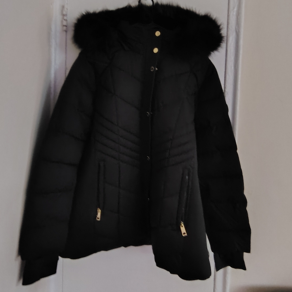 Michael Kors Plus Size XXL Black Faux-Fur-Trim Hooded Puffer Warm Winter Coat - Picture 2 of 5